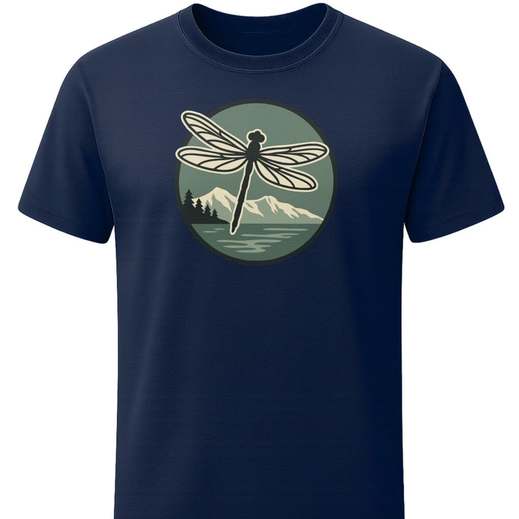 Dragonfly Mountain T-Shirt In S / Navy Lightweight adventure tee for outdoor lovers Perfect for hiking camping or road trips Made from soft breathable cotton for all-day comfort Ideal for nature lovers and adventurers FAYO Threads outdoor apparel remember Fun Awaits You Outside
