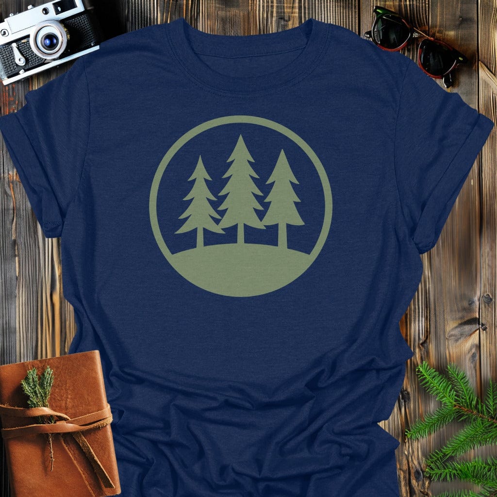 Evergreen Three T-Shirt In S / Navy Lightweight adventure tee for outdoor lovers Perfect for hiking camping or road trips Made from soft breathable cotton for all-day comfort Ideal for nature lovers and adventurers FAYO Threads outdoor apparel remember Fun Awaits You Outside