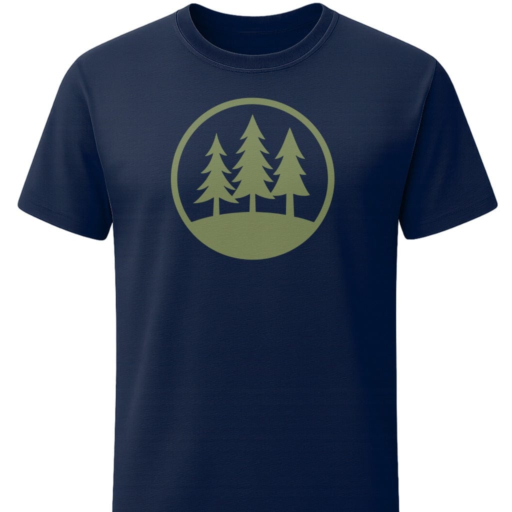 Evergreen Three T-Shirt In S / Navy Lightweight adventure tee for outdoor lovers Perfect for hiking camping or road trips Made from soft breathable cotton for all-day comfort Ideal for nature lovers and adventurers FAYO Threads outdoor apparel remember Fun Awaits You Outside
