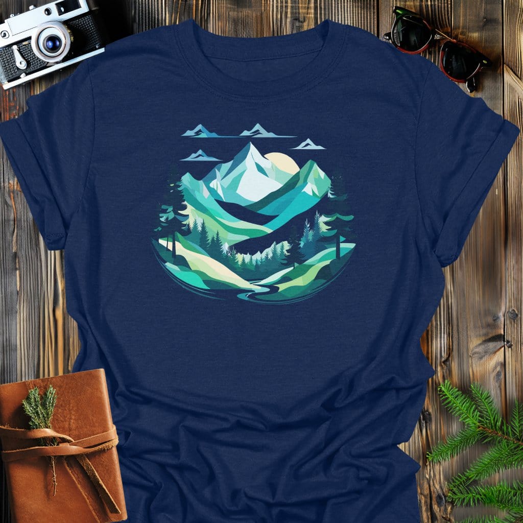 Majestic Valley T-Shirt In Navy / S Lightweight adventure tee for outdoor lovers Perfect for hiking camping or road trips Made from soft breathable cotton for all-day comfort Ideal for nature lovers and adventurers FAYO Threads outdoor apparel remember Fun Awaits You Outside