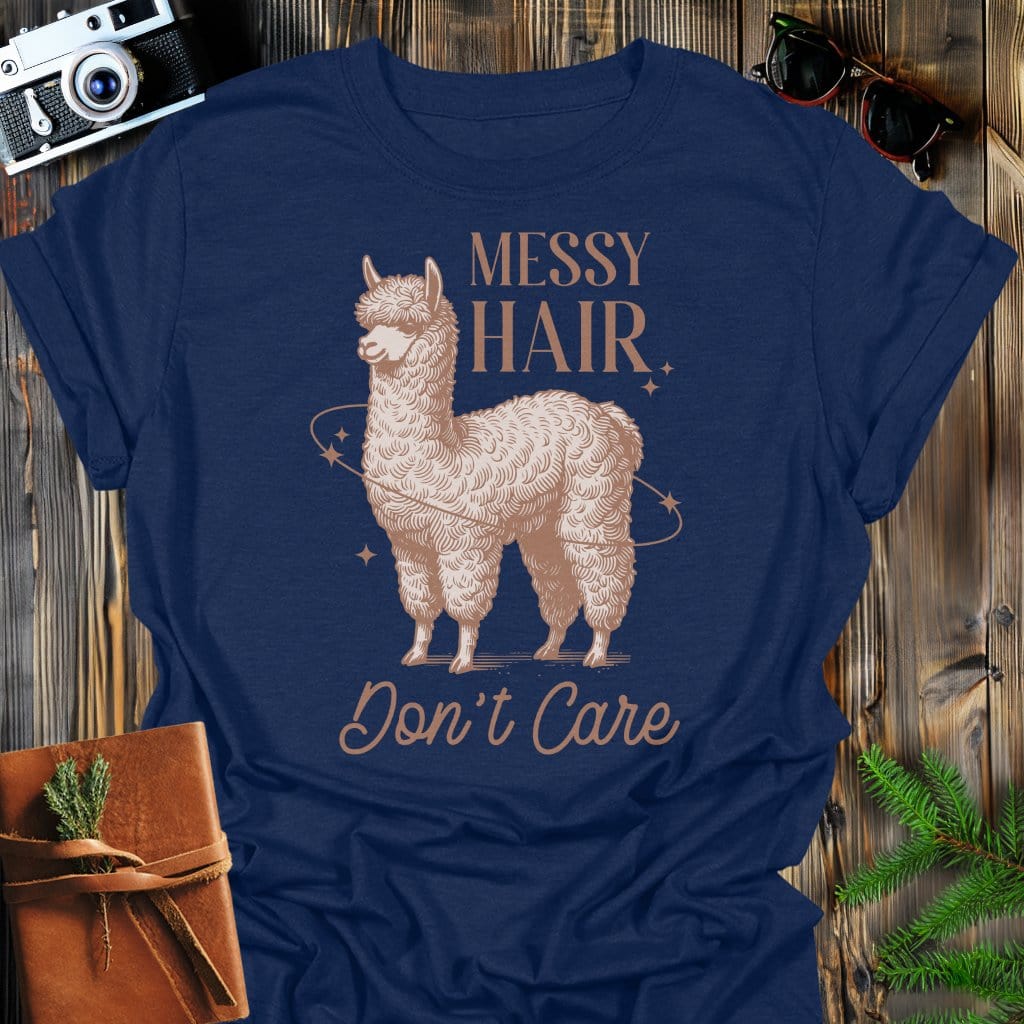 Messy Hair T-Shirt In Navy / S Lightweight adventure tee for outdoor lovers Perfect for hiking camping or road trips Made from soft breathable cotton for all-day comfort Ideal for nature lovers and adventurers FAYO Threads outdoor apparel remember Fun Awaits You Outside