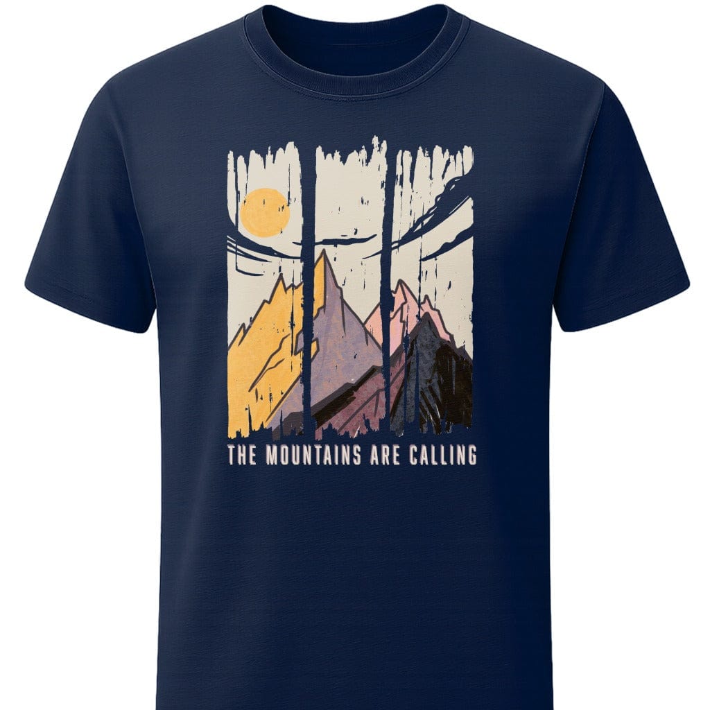 Mountains are Calling Vintage Sunset T-Shirt In S / Navy Lightweight adventure tee for outdoor lovers Perfect for hiking camping or road trips Made from soft breathable cotton for all-day comfort Ideal for nature lovers and adventurers FAYO Threads outdoor apparel remember Fun Awaits You Outside