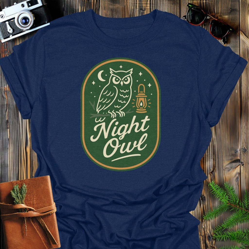 Night Owl T-Shirt In S / Navy Lightweight adventure tee for outdoor lovers Perfect for hiking camping or road trips Made from soft breathable cotton for all-day comfort Ideal for nature lovers and adventurers FAYO Threads outdoor apparel remember Fun Awaits You Outside