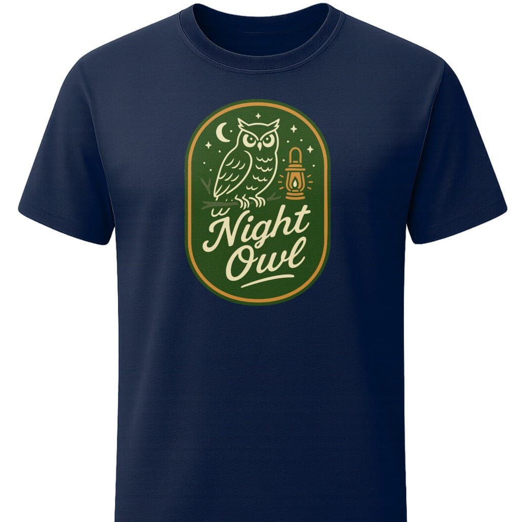 Night Owl T-Shirt In S / Navy Lightweight adventure tee for outdoor lovers Perfect for hiking camping or road trips Made from soft breathable cotton for all-day comfort Ideal for nature lovers and adventurers FAYO Threads outdoor apparel remember Fun Awaits You Outside