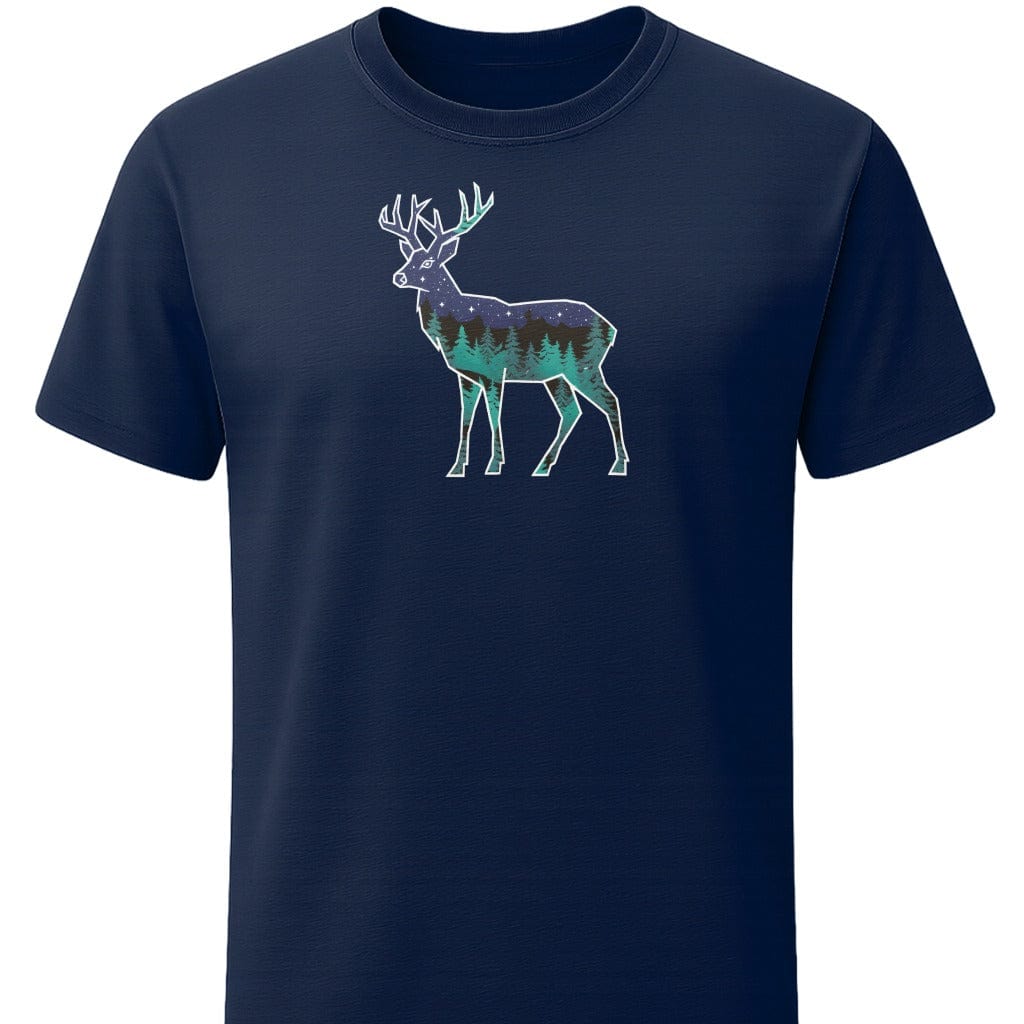Night Sky Buck T-Shirt In S / Navy Lightweight adventure tee for outdoor lovers Perfect for hiking camping or road trips Made from soft breathable cotton for all-day comfort Ideal for nature lovers and adventurers FAYO Threads outdoor apparel remember Fun Awaits You Outside