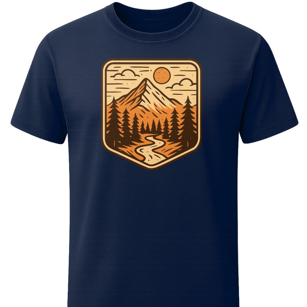 Retro Mountain River T-Shirt In S / Navy Lightweight adventure tee for outdoor lovers Perfect for hiking camping or road trips Made from soft breathable cotton for all-day comfort Ideal for nature lovers and adventurers FAYO Threads outdoor apparel remember Fun Awaits You Outside