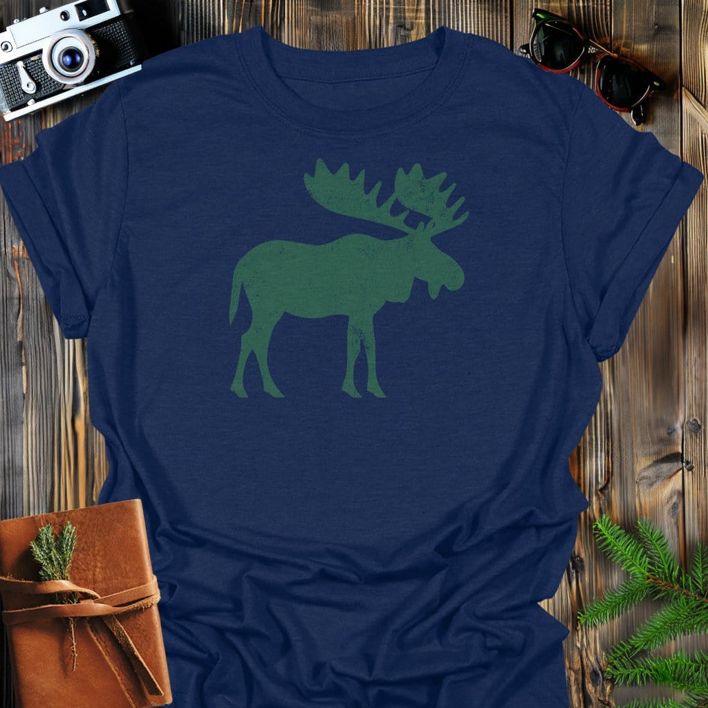 Rustic Moose T-Shirt In Navy / S Lightweight adventure tee for outdoor lovers Perfect for hiking camping or road trips Made from soft breathable cotton for all-day comfort Ideal for nature lovers and adventurers FAYO Threads outdoor apparel remember Fun Awaits You Outside