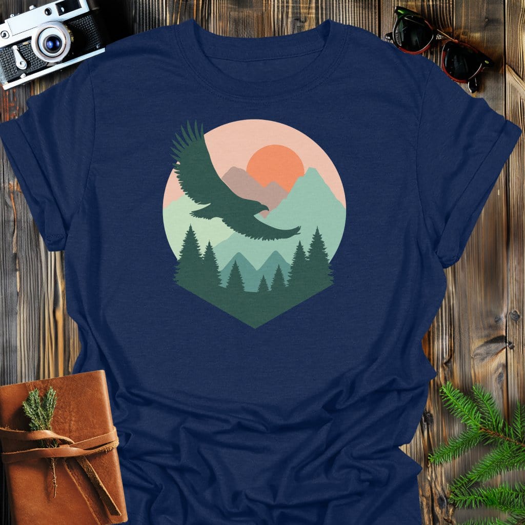 Summit Soar T-Shirt In Navy / S Lightweight adventure tee for outdoor lovers Perfect for hiking camping or road trips Made from soft breathable cotton for all-day comfort Ideal for nature lovers and adventurers FAYO Threads outdoor apparel remember Fun Awaits You Outside