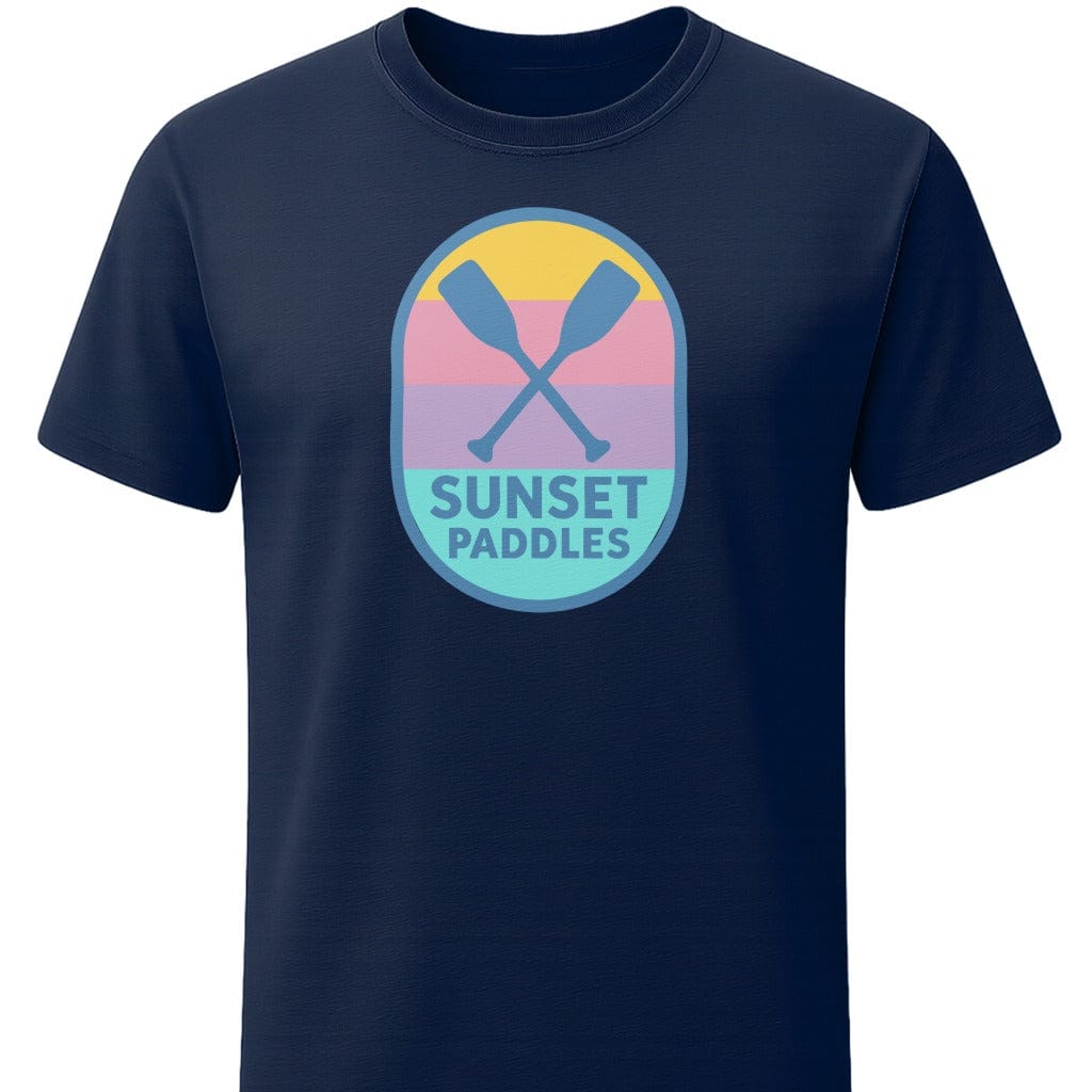 Sunset Paddles T-Shirt In S / Navy Lightweight adventure tee for outdoor lovers Perfect for hiking camping or road trips Made from soft breathable cotton for all-day comfort Ideal for nature lovers and adventurers FAYO Threads outdoor apparel remember Fun Awaits You Outside