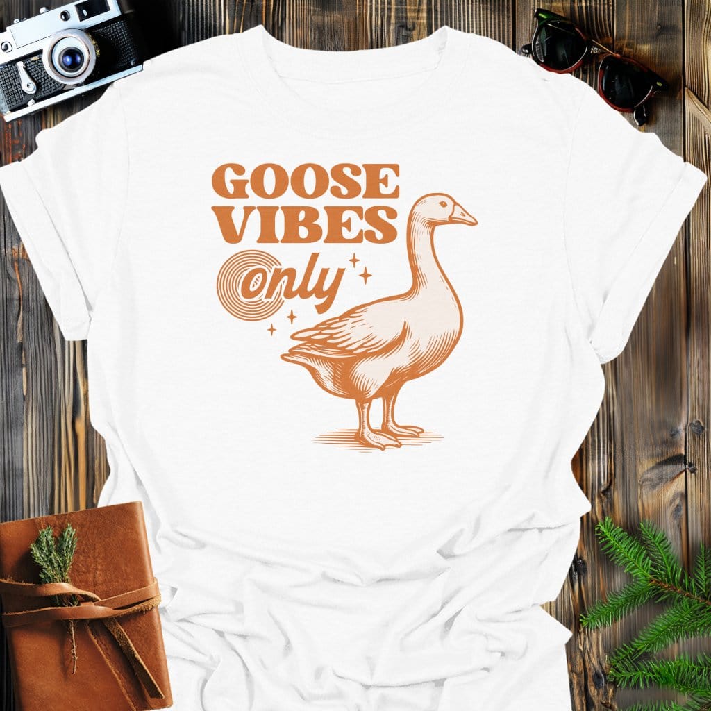 Goose Vibes T-Shirt In White / S Lightweight adventure tee for outdoor lovers Perfect for hiking camping or road trips Made from soft breathable cotton for all-day comfort Ideal for nature lovers and adventurers FAYO Threads outdoor apparel remember Fun Awaits You Outside