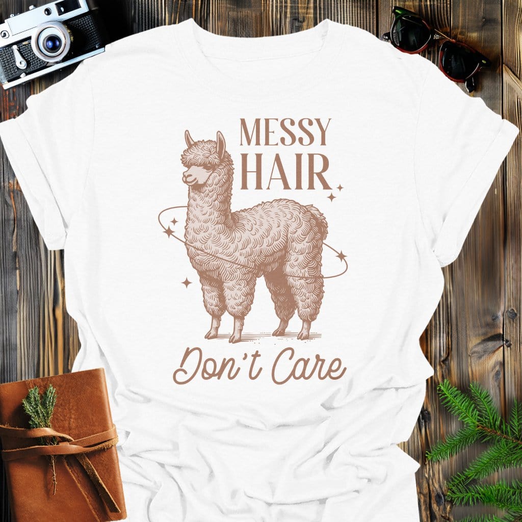 Messy Hair T-Shirt In White / S Lightweight adventure tee for outdoor lovers Perfect for hiking camping or road trips Made from soft breathable cotton for all-day comfort Ideal for nature lovers and adventurers FAYO Threads outdoor apparel remember Fun Awaits You Outside