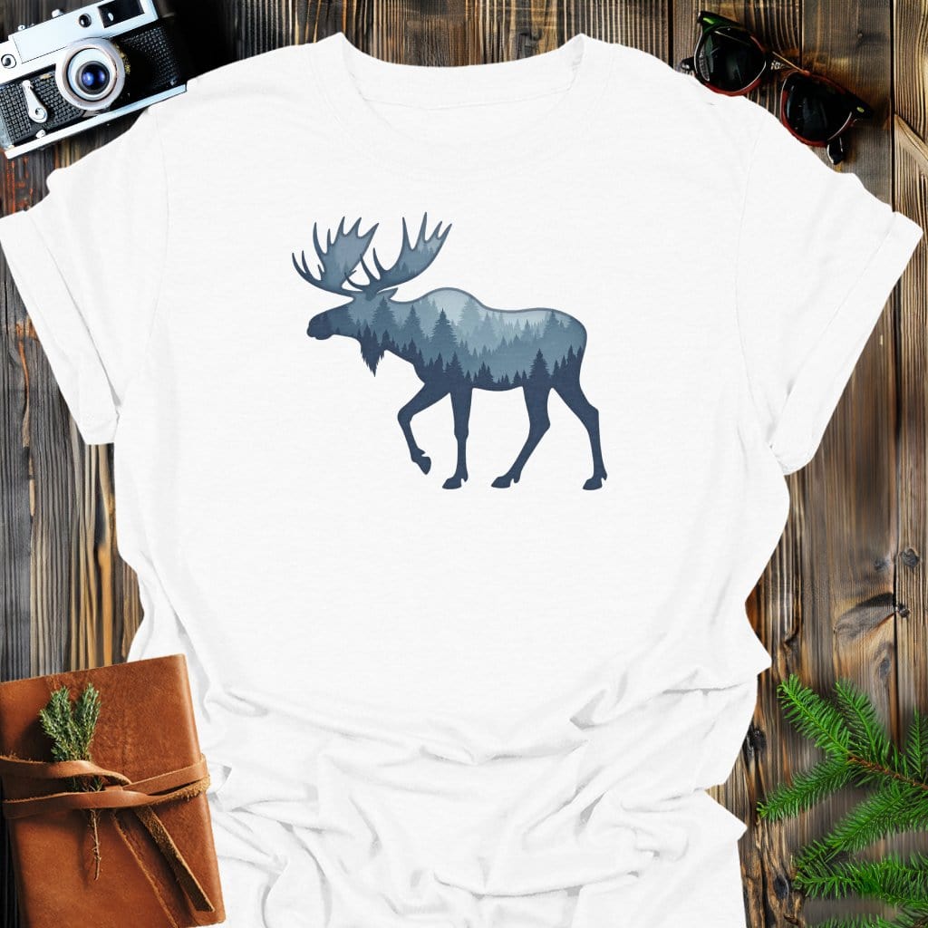 Mystic Moose T-Shirt In White / S Lightweight adventure tee for outdoor lovers Perfect for hiking camping or road trips Made from soft breathable cotton for all-day comfort Ideal for nature lovers and adventurers FAYO Threads outdoor apparel remember Fun Awaits You Outside