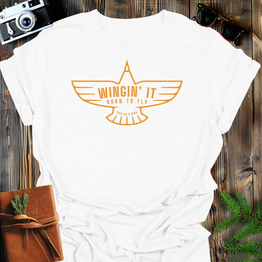 Wingin' It T-Shirt In White / S Lightweight adventure tee for outdoor lovers Perfect for hiking camping or road trips Made from soft breathable cotton for all-day comfort Ideal for nature lovers and adventurers FAYO Threads outdoor apparel remember Fun Awaits You Outside