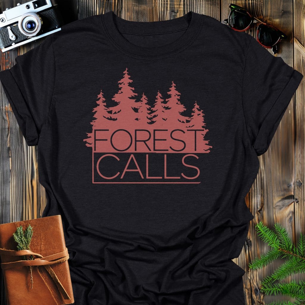 Forest Calls T-Shirt In Black / S Lightweight adventure tee for outdoor lovers Perfect for hiking camping or road trips Made from soft breathable cotton for all-day comfort Ideal for nature lovers and adventurers FAYO Threads outdoor apparel remember Fun Awaits You Outside