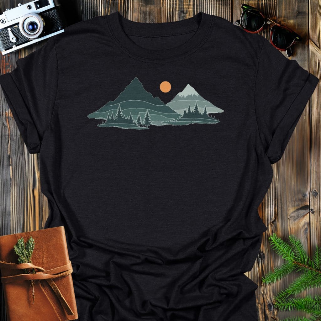 Mountain Solace T-Shirt In Black / S Lightweight adventure tee for outdoor lovers Perfect for hiking camping or road trips Made from soft breathable cotton for all-day comfort Ideal for nature lovers and adventurers FAYO Threads outdoor apparel remember Fun Awaits You Outside