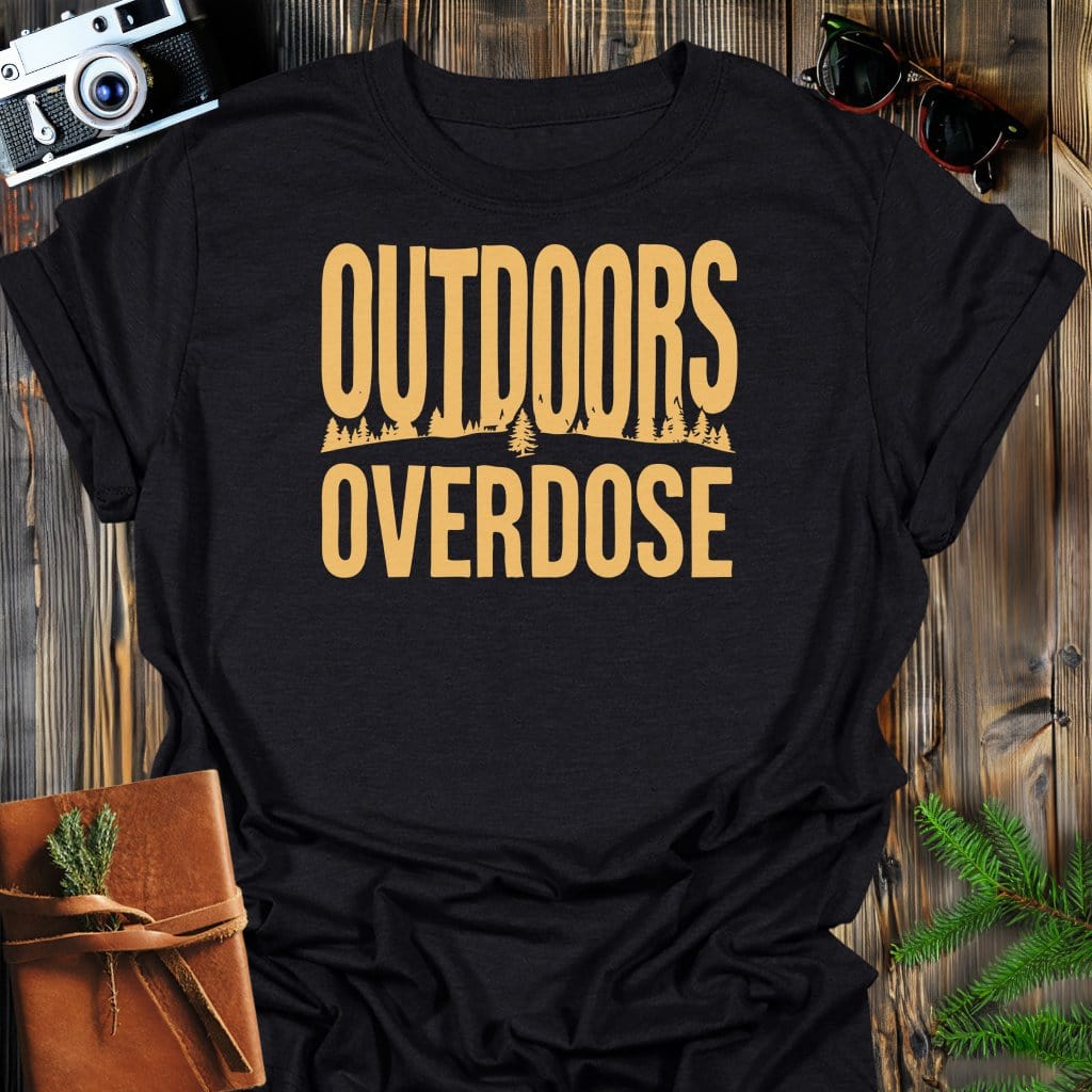 Outdoors Overdose T-Shirt In Black / S Lightweight adventure tee for outdoor lovers Perfect for hiking camping or road trips Made from soft breathable cotton for all-day comfort Ideal for nature lovers and adventurers FAYO Threads outdoor apparel remember Fun Awaits You Outside