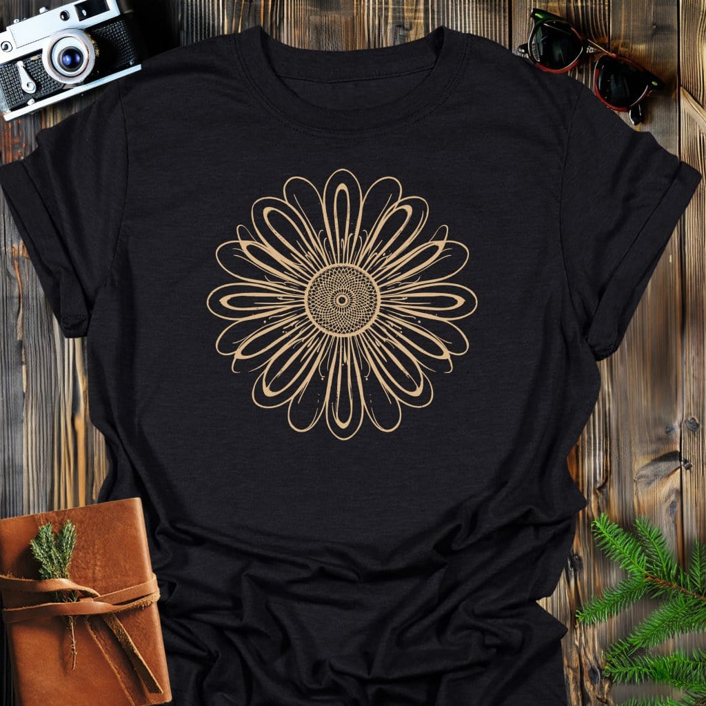 Radiant Petals T-Shirt In Black / S Lightweight adventure tee for outdoor lovers Perfect for hiking camping or road trips Made from soft breathable cotton for all-day comfort Ideal for nature lovers and adventurers FAYO Threads outdoor apparel remember Fun Awaits You Outside
