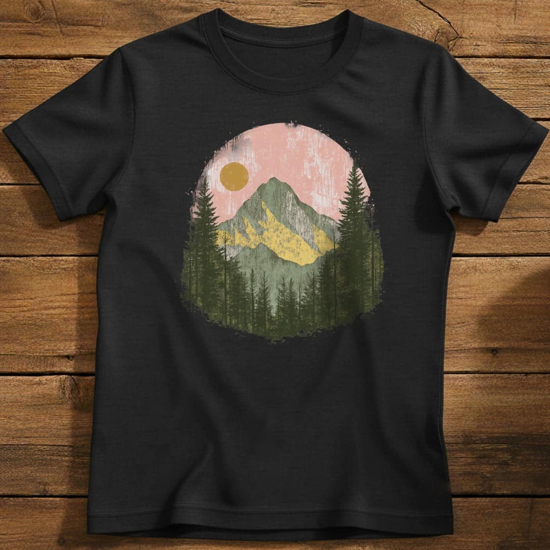 Rustic Summit T-Shirt In Black / S Lightweight adventure tee for outdoor lovers Perfect for hiking camping or road trips Made from soft breathable cotton for all-day comfort Ideal for nature lovers and adventurers FAYO Threads outdoor apparel remember Fun Awaits You Outside