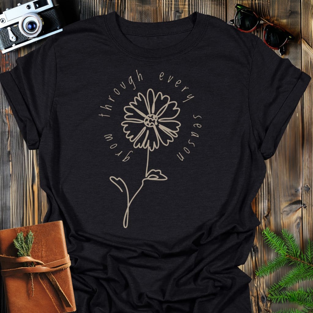 Seasonal Growth T-Shirt In Black / S Lightweight adventure tee for outdoor lovers Perfect for hiking camping or road trips Made from soft breathable cotton for all-day comfort Ideal for nature lovers and adventurers FAYO Threads outdoor apparel remember Fun Awaits You Outside