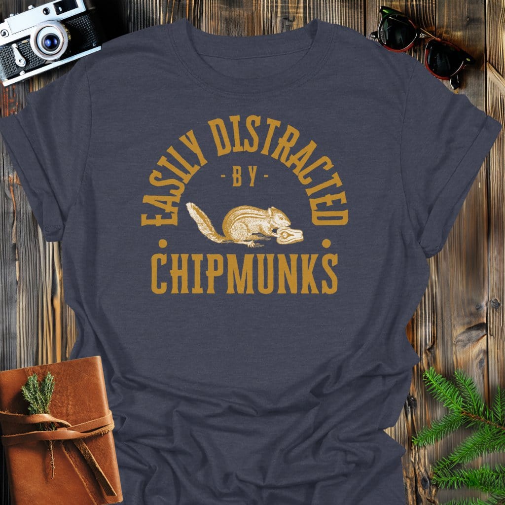 Distracted By Chipmunks T-Shirt In Dark Heather / S Lightweight adventure tee for outdoor lovers Perfect for hiking camping or road trips Made from soft breathable cotton for all-day comfort Ideal for nature lovers and adventurers FAYO Threads outdoor apparel remember Fun Awaits You Outside