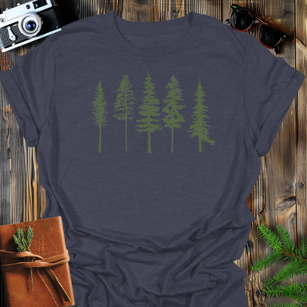 Evergreen Row T-Shirt In Dark Heather / S Lightweight adventure tee for outdoor lovers Perfect for hiking camping or road trips Made from soft breathable cotton for all-day comfort Ideal for nature lovers and adventurers FAYO Threads outdoor apparel remember Fun Awaits You Outside