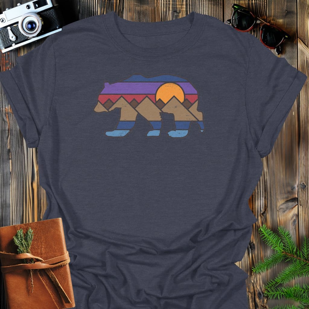 Sunset Bear T-Shirt In Dark Heather / S Lightweight adventure tee for outdoor lovers Perfect for hiking camping or road trips Made from soft breathable cotton for all-day comfort Ideal for nature lovers and adventurers FAYO Threads outdoor apparel remember Fun Awaits You Outside