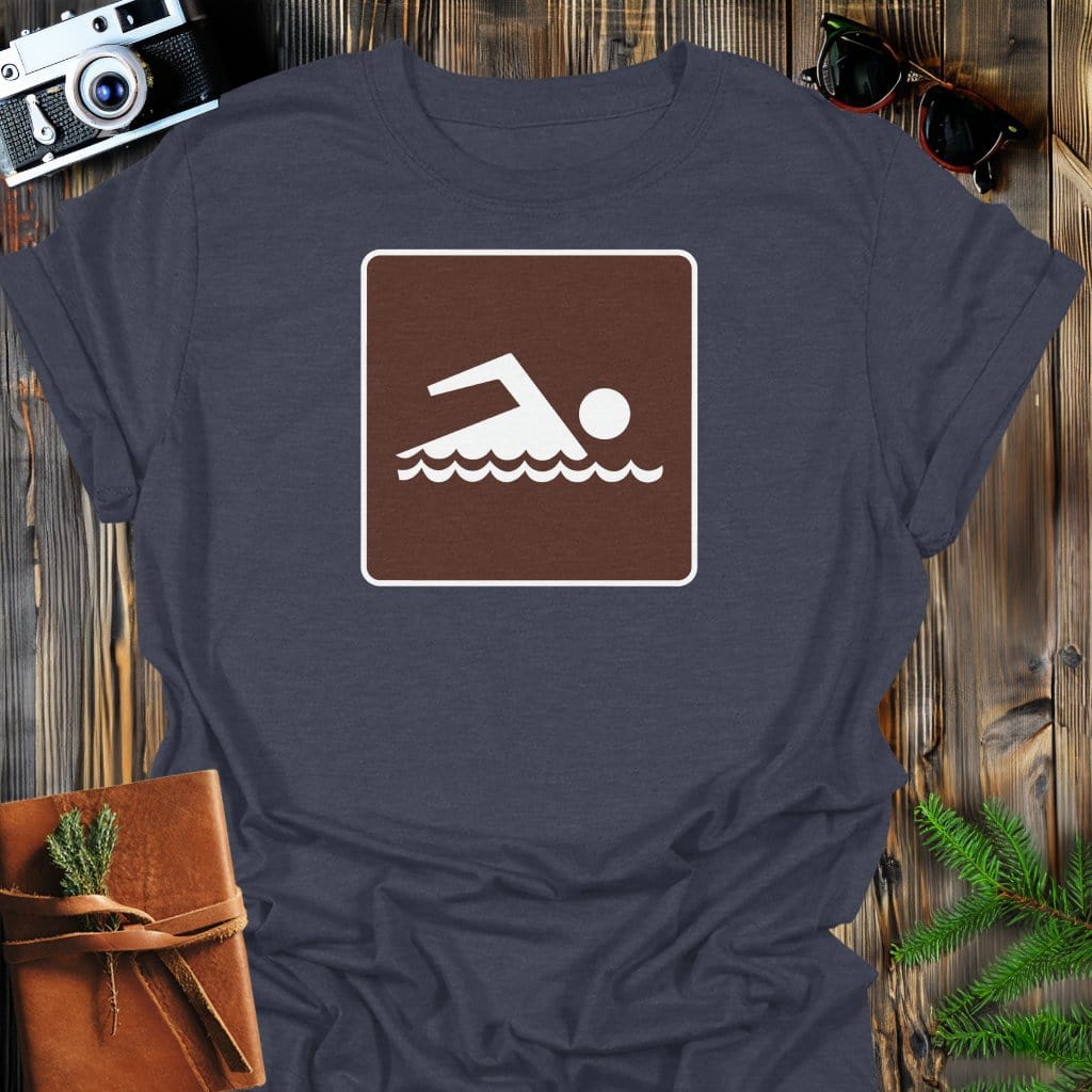 Swimming Sign T-Shirt In Dark Heather / S Lightweight adventure tee for outdoor lovers Perfect for hiking camping or road trips Made from soft breathable cotton for all-day comfort Ideal for nature lovers and adventurers FAYO Threads outdoor apparel remember Fun Awaits You Outside
