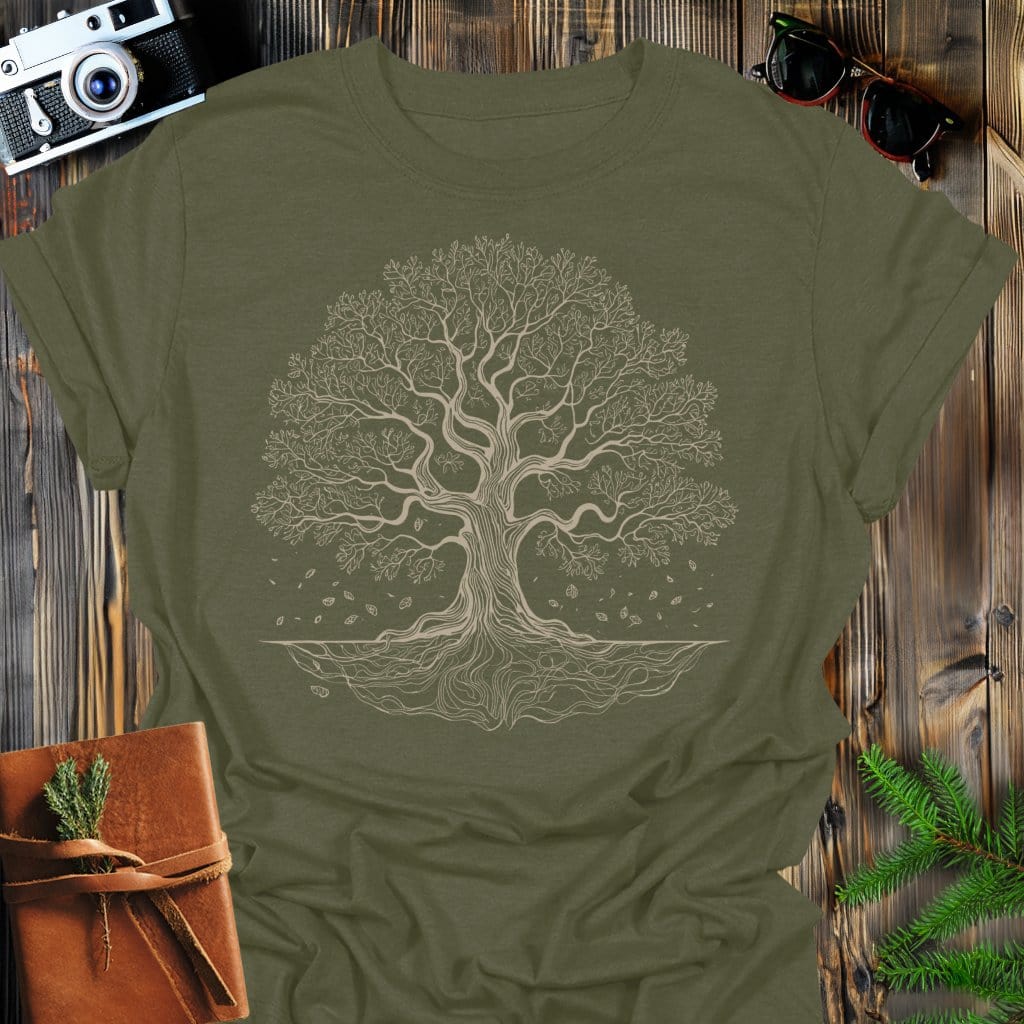 Growth in the Winter T-Shirt In Military Green / S Lightweight adventure tee for outdoor lovers Perfect for hiking camping or road trips Made from soft breathable cotton for all-day comfort Ideal for nature lovers and adventurers FAYO Threads outdoor apparel remember Fun Awaits You Outside