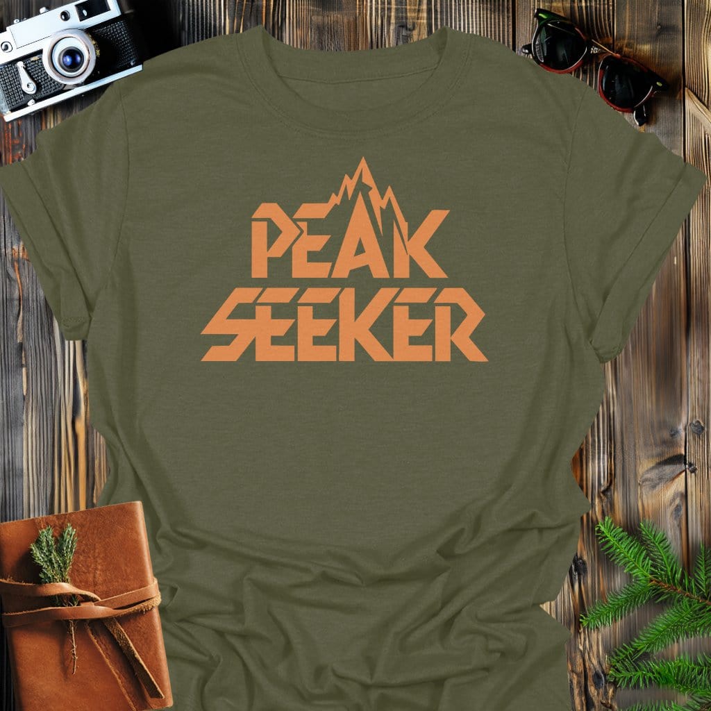 Peak Seeker T-Shirt In Military Green / S Lightweight adventure tee for outdoor lovers Perfect for hiking camping or road trips Made from soft breathable cotton for all-day comfort Ideal for nature lovers and adventurers FAYO Threads outdoor apparel remember Fun Awaits You Outside