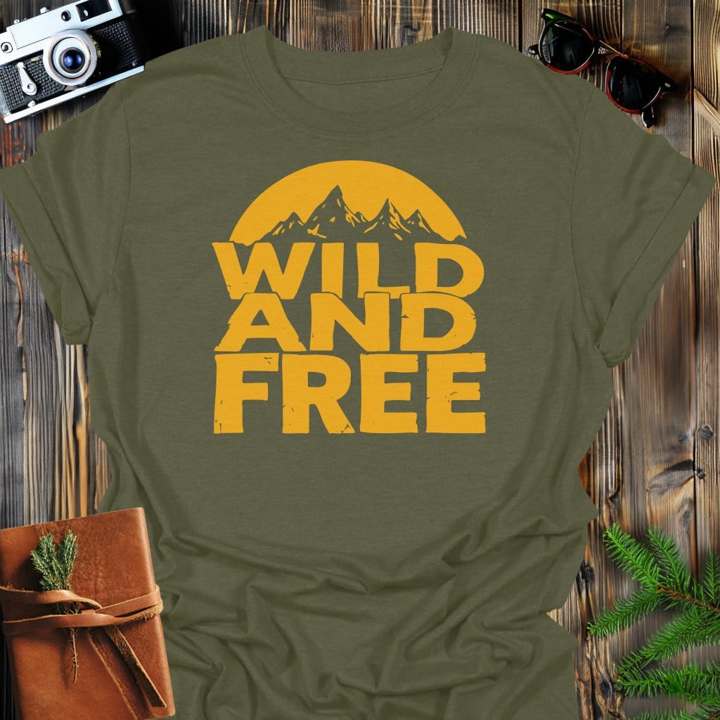 Wild & Free T-Shirt In Military Green / S Lightweight adventure tee for outdoor lovers Perfect for hiking camping or road trips Made from soft breathable cotton for all-day comfort Ideal for nature lovers and adventurers FAYO Threads outdoor apparel remember Fun Awaits You Outside