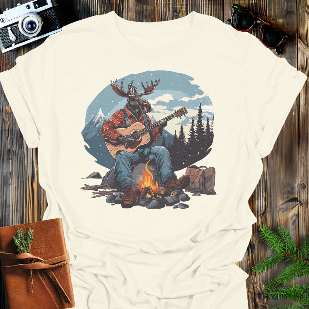Snowy Moose Mountain Jam T-Shirt In Natural / S Lightweight adventure tee for outdoor lovers Perfect for hiking camping or road trips Made from soft breathable cotton for all-day comfort Ideal for nature lovers and adventurers FAYO Threads outdoor apparel remember Fun Awaits You Outside