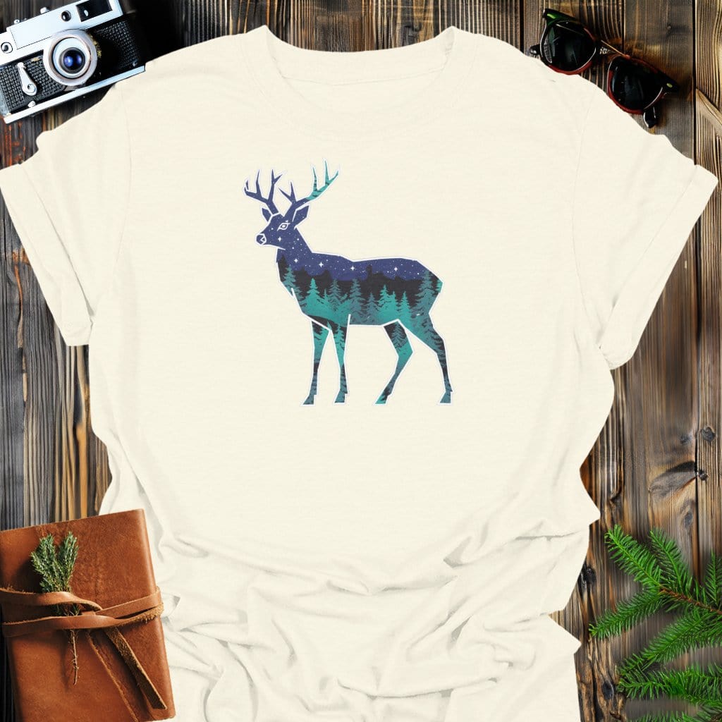 Starlit Stag T-Shirt In Natural / S Lightweight adventure tee for outdoor lovers Perfect for hiking camping or road trips Made from soft breathable cotton for all-day comfort Ideal for nature lovers and adventurers FAYO Threads outdoor apparel remember Fun Awaits You Outside
