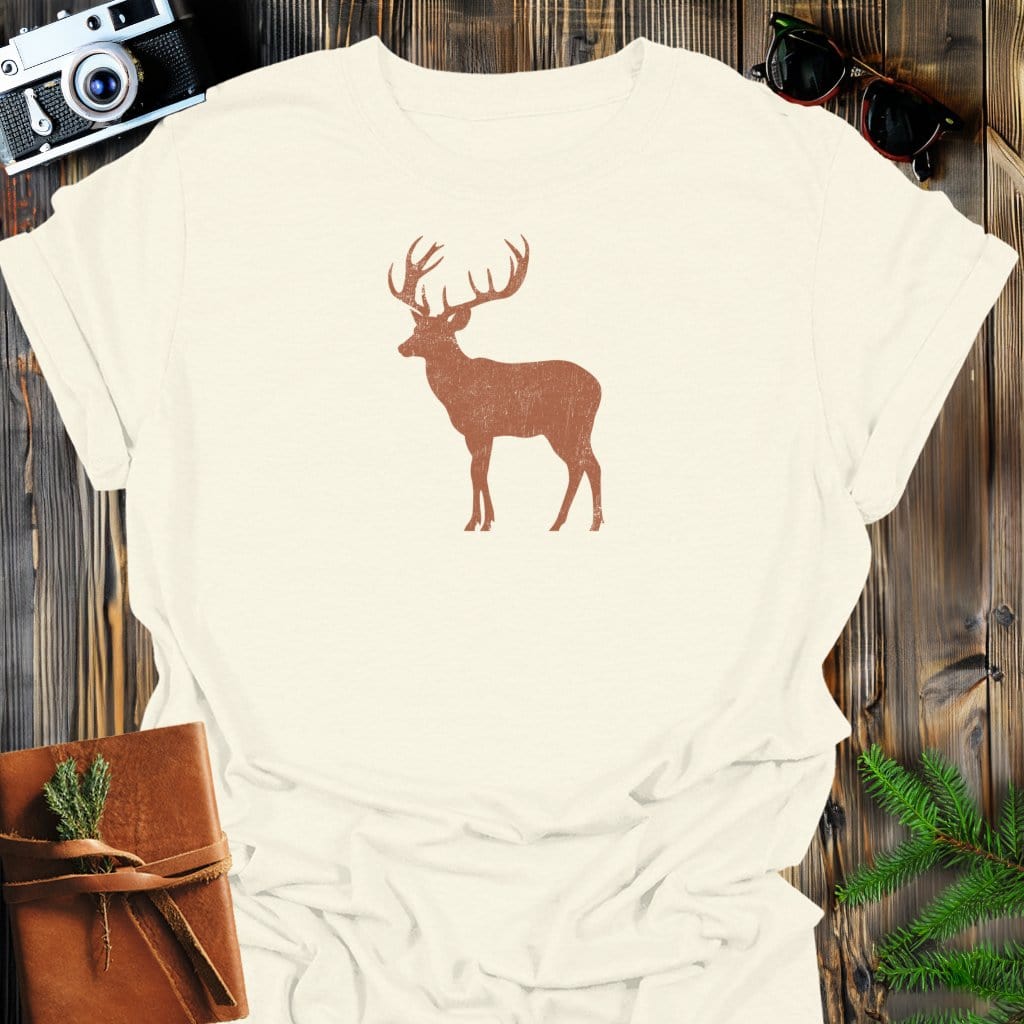 Vintage Buck T-Shirt In Natural / S Lightweight adventure tee for outdoor lovers Perfect for hiking camping or road trips Made from soft breathable cotton for all-day comfort Ideal for nature lovers and adventurers FAYO Threads outdoor apparel remember Fun Awaits You Outside