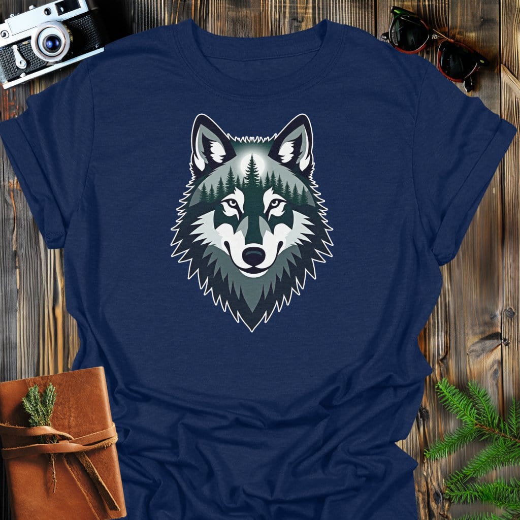 Forest Wolf T-Shirt In Navy / S Lightweight adventure tee for outdoor lovers Perfect for hiking camping or road trips Made from soft breathable cotton for all-day comfort Ideal for nature lovers and adventurers FAYO Threads outdoor apparel remember Fun Awaits You Outside