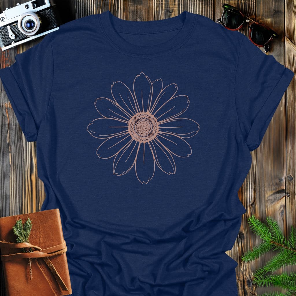Golden Daisy T-Shirt In Navy / S Lightweight adventure tee for outdoor lovers Perfect for hiking camping or road trips Made from soft breathable cotton for all-day comfort Ideal for nature lovers and adventurers FAYO Threads outdoor apparel remember Fun Awaits You Outside
