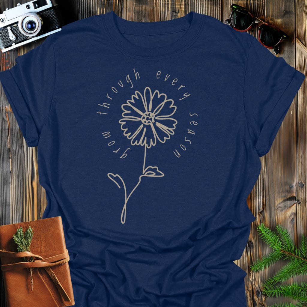 Seasonal Growth T-Shirt In Navy / S Lightweight adventure tee for outdoor lovers Perfect for hiking camping or road trips Made from soft breathable cotton for all-day comfort Ideal for nature lovers and adventurers FAYO Threads outdoor apparel remember Fun Awaits You Outside