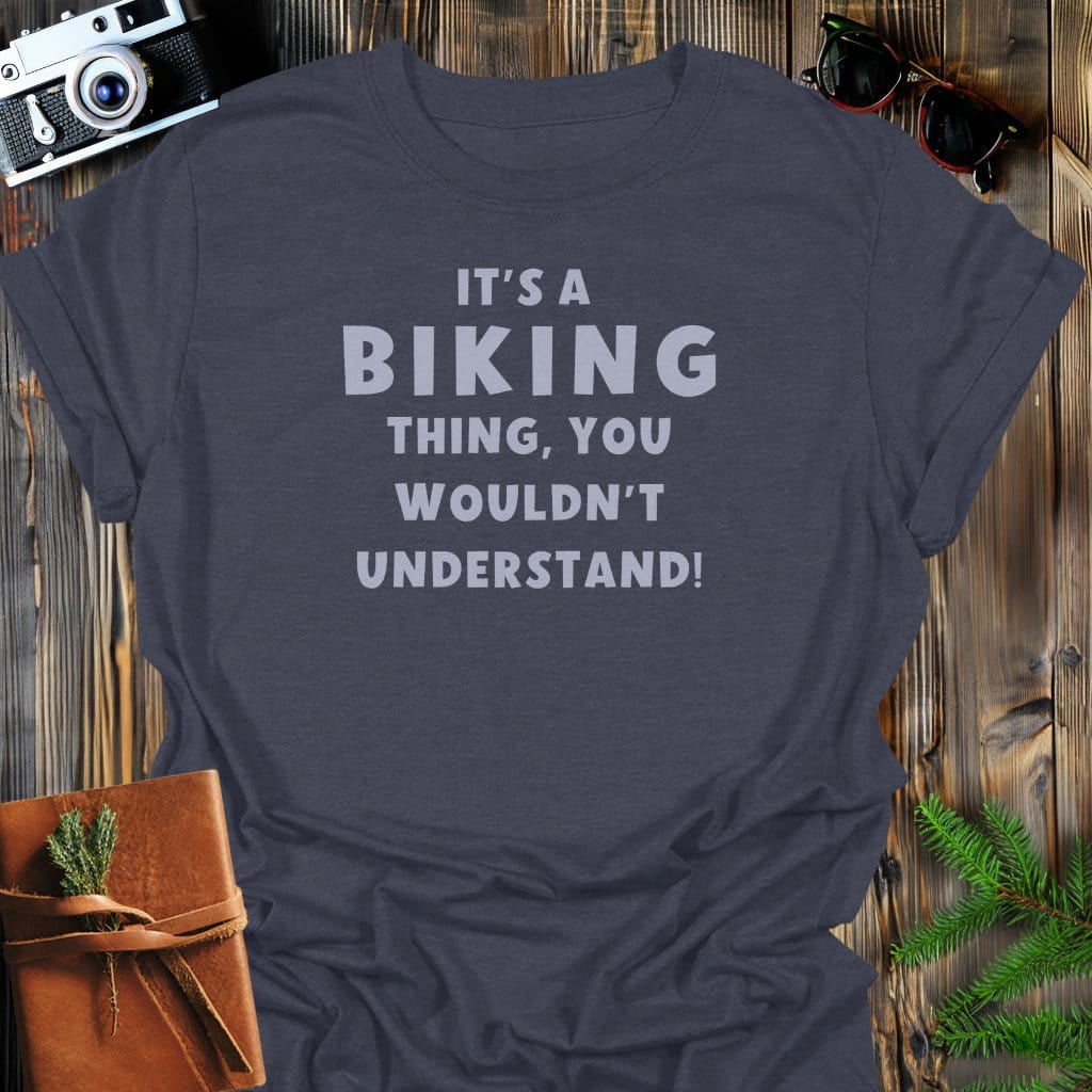 Biking Vibes T-Shirt In Dark Heather / S Lightweight adventure tee for outdoor lovers Perfect for hiking camping or road trips Made from soft breathable cotton for all-day comfort Ideal for nature lovers and adventurers FAYO Threads outdoor apparel remember Fun Awaits You Outside