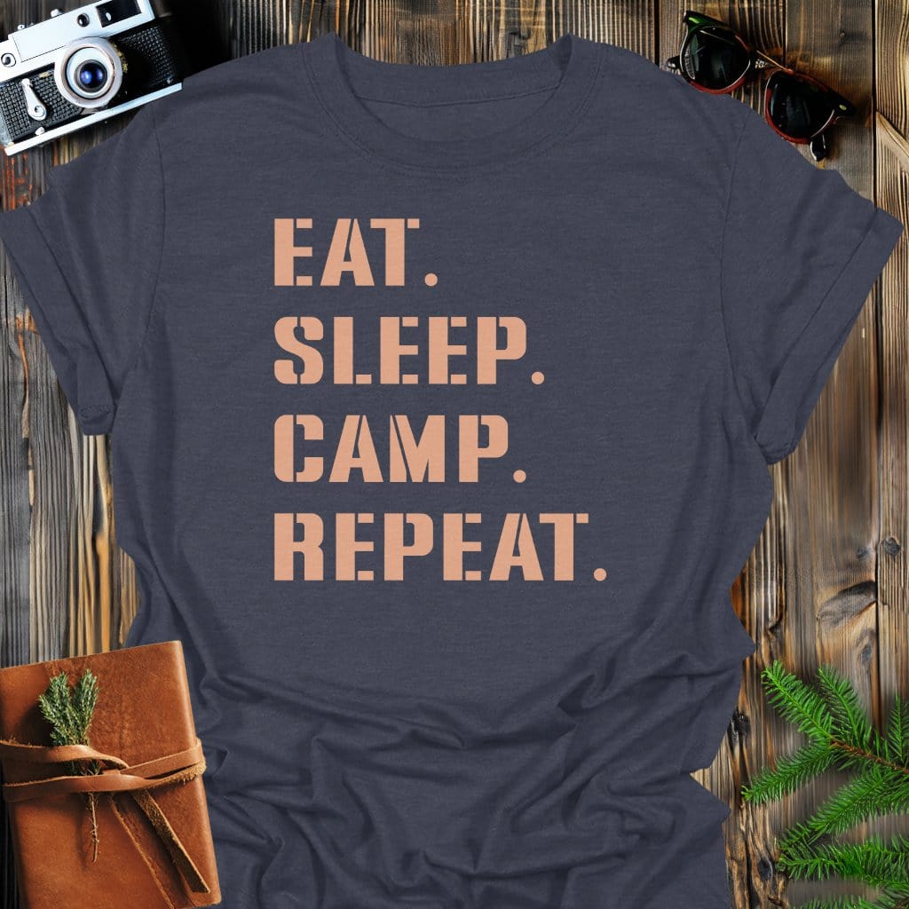 Camp Repeat T-Shirt In Dark Heather / S Lightweight adventure tee for outdoor lovers Perfect for hiking camping or road trips Made from soft breathable cotton for all-day comfort Ideal for nature lovers and adventurers FAYO Threads outdoor apparel remember Fun Awaits You Outside
