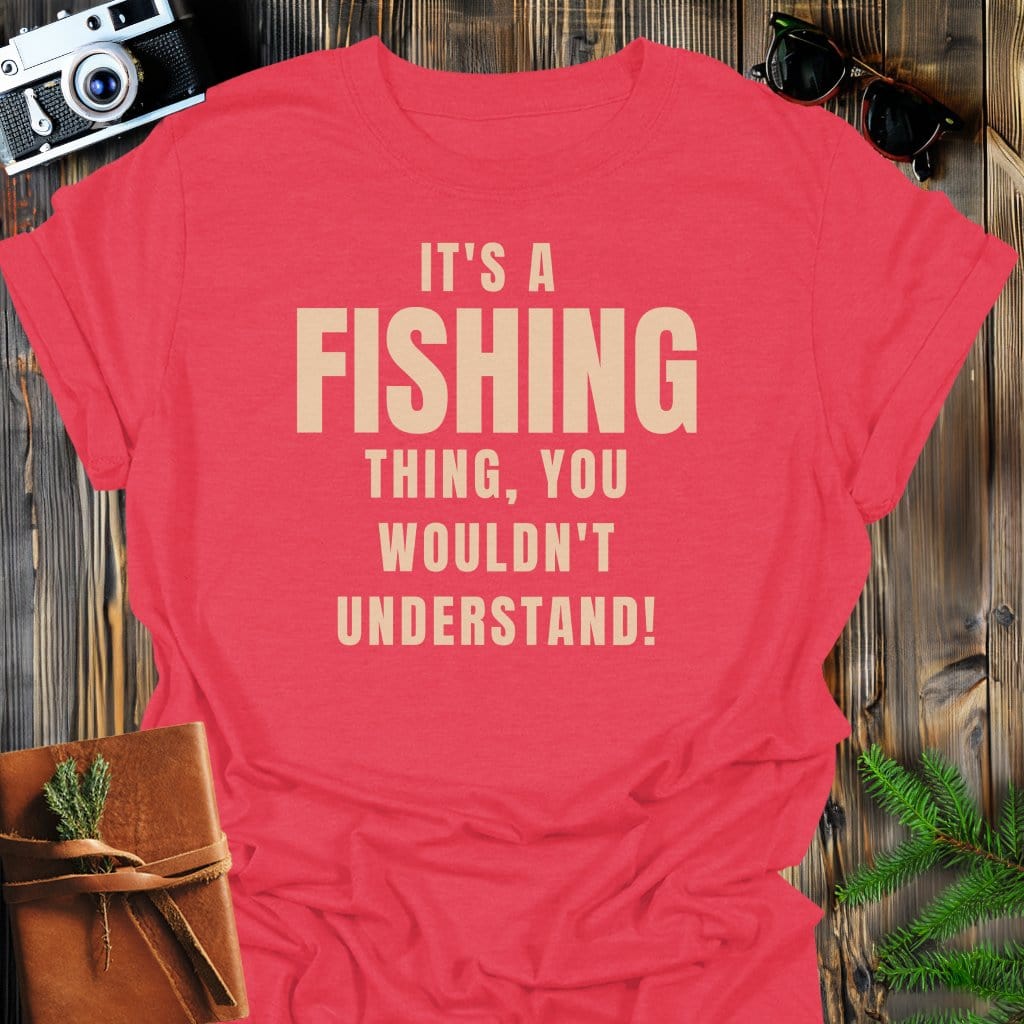 Fishing Life T-Shirt In Heather Red / S Lightweight adventure tee for outdoor lovers Perfect for hiking camping or road trips Made from soft breathable cotton for all-day comfort Ideal for nature lovers and adventurers FAYO Threads outdoor apparel remember Fun Awaits You Outside