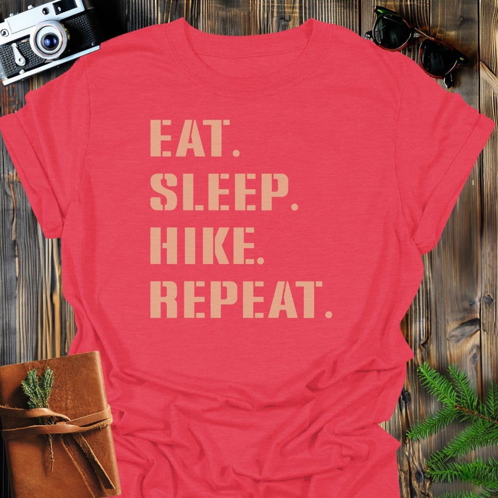 Hike Repeat T-Shirt In Heather Red / S Lightweight adventure tee for outdoor lovers Perfect for hiking camping or road trips Made from soft breathable cotton for all-day comfort Ideal for nature lovers and adventurers FAYO Threads outdoor apparel remember Fun Awaits You Outside