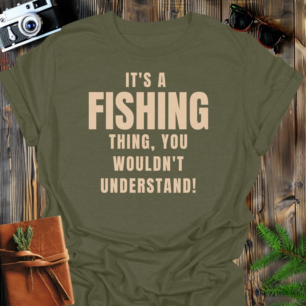 Fishing Life T-Shirt In Military Green / S Lightweight adventure tee for outdoor lovers Perfect for hiking camping or road trips Made from soft breathable cotton for all-day comfort Ideal for nature lovers and adventurers FAYO Threads outdoor apparel remember Fun Awaits You Outside