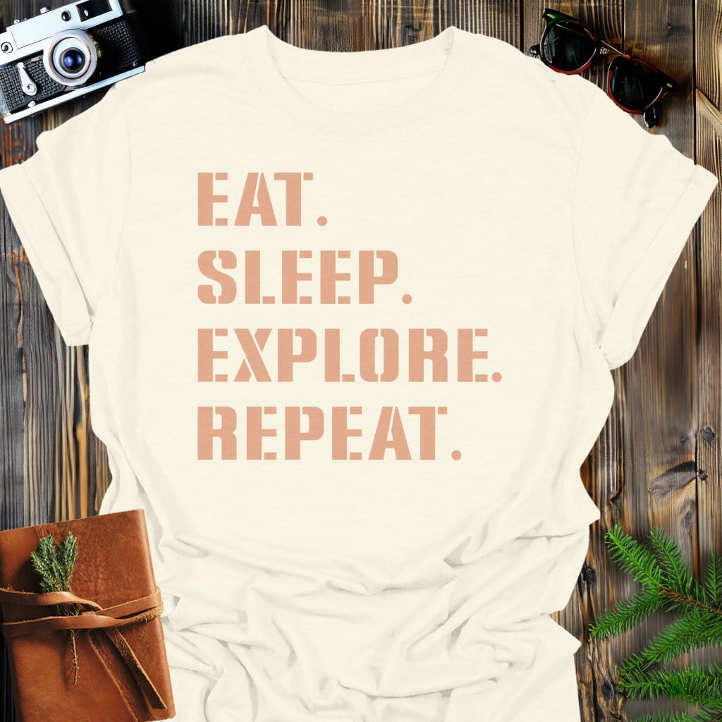 Explore Repeat T-Shirt In Natural / S Lightweight adventure tee for outdoor lovers Perfect for hiking camping or road trips Made from soft breathable cotton for all-day comfort Ideal for nature lovers and adventurers FAYO Threads outdoor apparel remember Fun Awaits You Outside