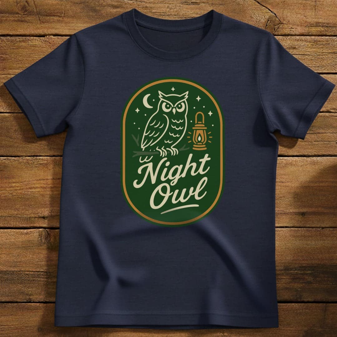 Night Owl T-Shirt In S / Navy Lightweight adventure tee for outdoor lovers Perfect for hiking camping or road trips Made from soft breathable cotton for all-day comfort Ideal for nature lovers and adventurers FAYO Threads outdoor apparel remember Fun Awaits You Outside