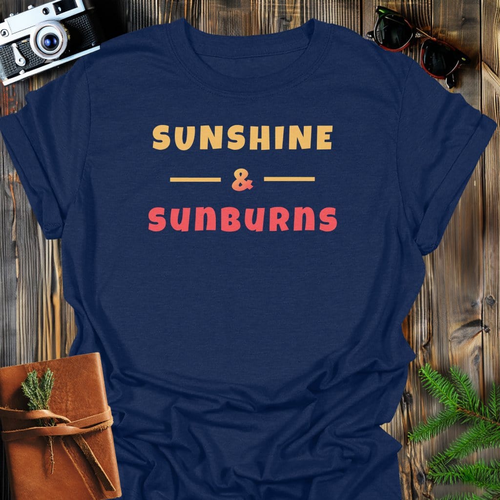 Sunshine & Sunburns T-Shirt In Navy / S Lightweight adventure tee for outdoor lovers Perfect for hiking camping or road trips Made from soft breathable cotton for all-day comfort Ideal for nature lovers and adventurers FAYO Threads outdoor apparel remember Fun Awaits You Outside