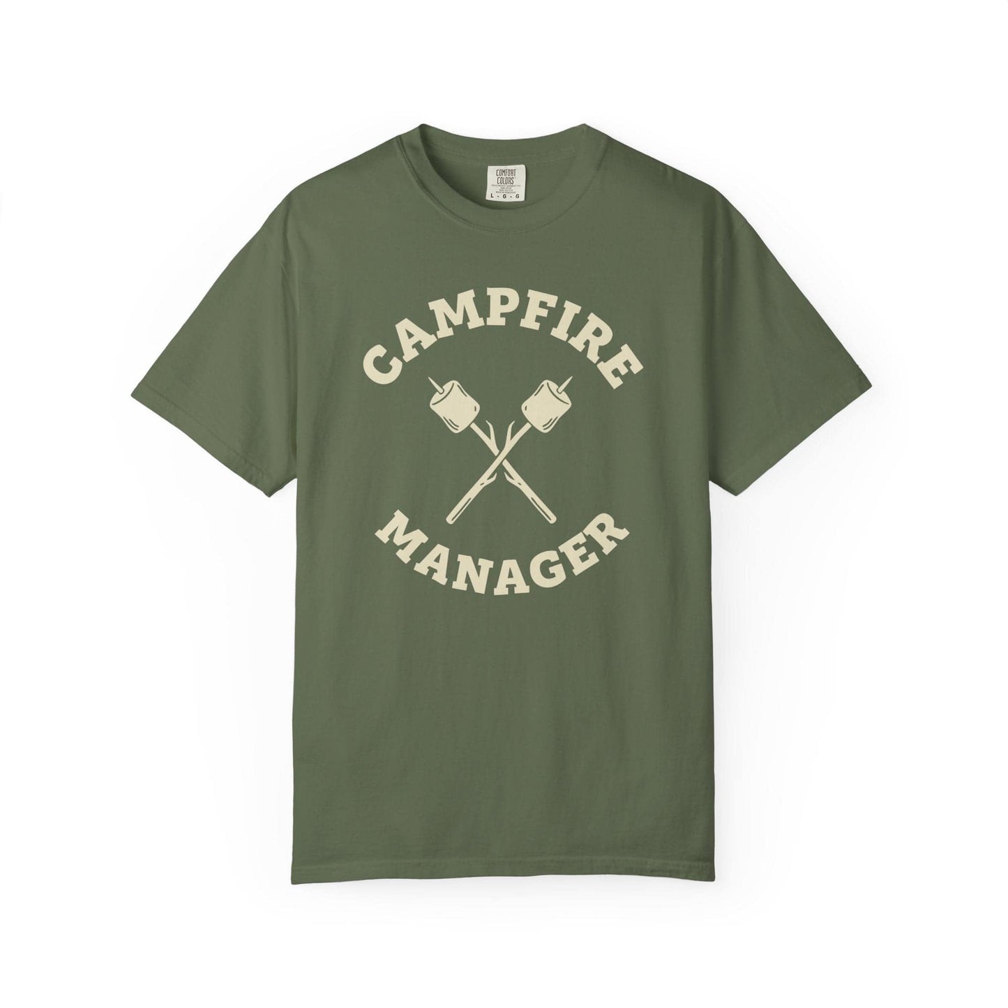 Campfire Manager T-Shirt In Sage / S Lightweight adventure tee for outdoor lovers Perfect for hiking camping or road trips Made from soft breathable cotton for all-day comfort Ideal for nature lovers and adventurers FAYO Threads outdoor apparel remember Fun Awaits You Outside