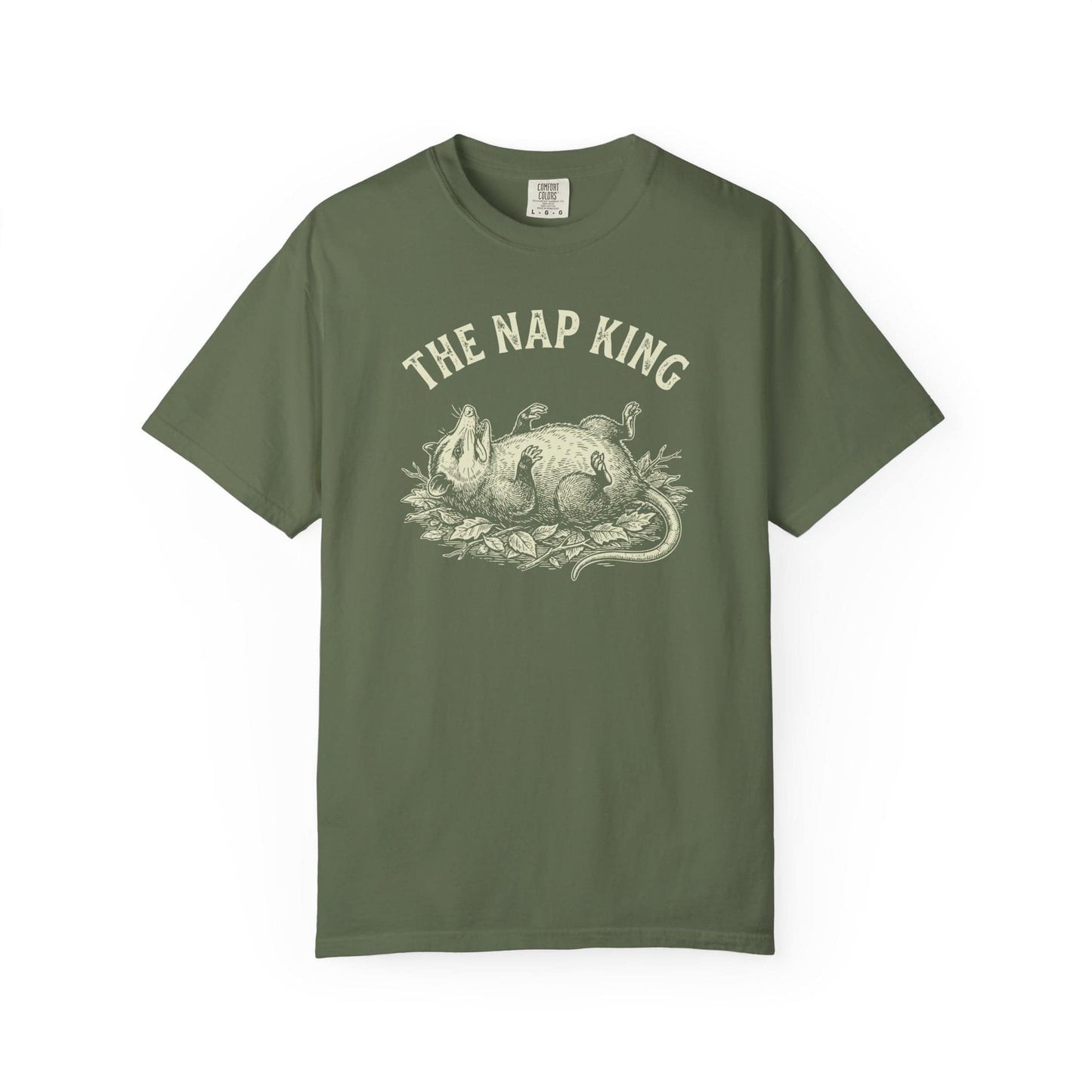 The Nap King T-Shirt In Sage / S Lightweight adventure tee for outdoor lovers Perfect for hiking camping or road trips Made from soft breathable cotton for all-day comfort Ideal for nature lovers and adventurers FAYO Threads outdoor apparel remember Fun Awaits You Outside