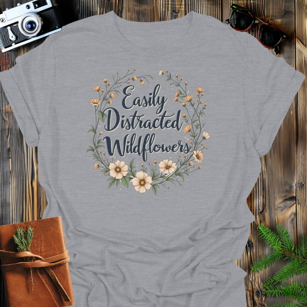 Wildflower Distraction T-Shirt In Sport Grey / S Lightweight adventure tee for outdoor lovers Perfect for hiking camping or road trips Made from soft breathable cotton for all-day comfort Ideal for nature lovers and adventurers FAYO Threads outdoor apparel remember Fun Awaits You Outside