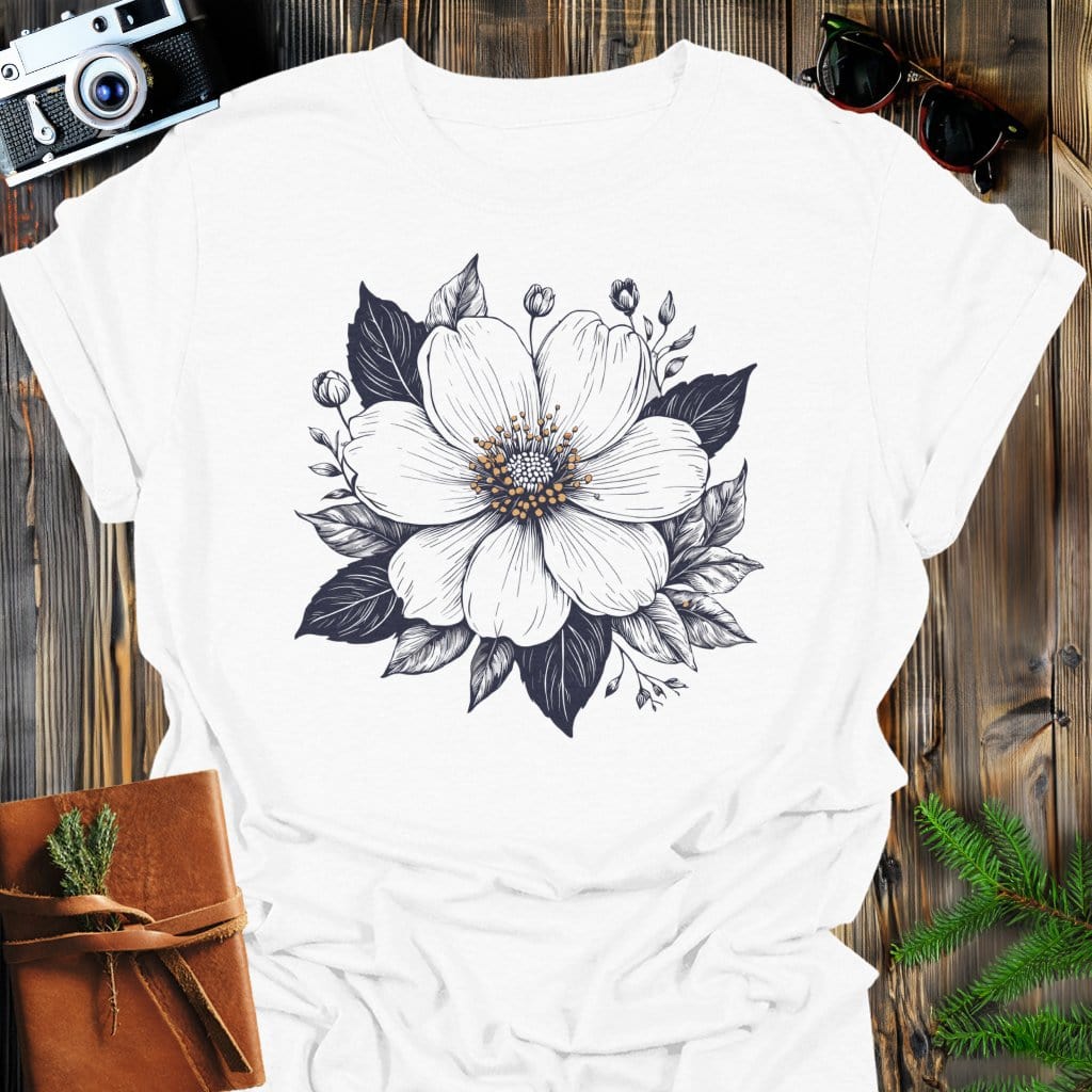 Elegance T-Shirt In White / S Lightweight adventure tee for outdoor lovers Perfect for hiking camping or road trips Made from soft breathable cotton for all-day comfort Ideal for nature lovers and adventurers FAYO Threads outdoor apparel remember Fun Awaits You Outside