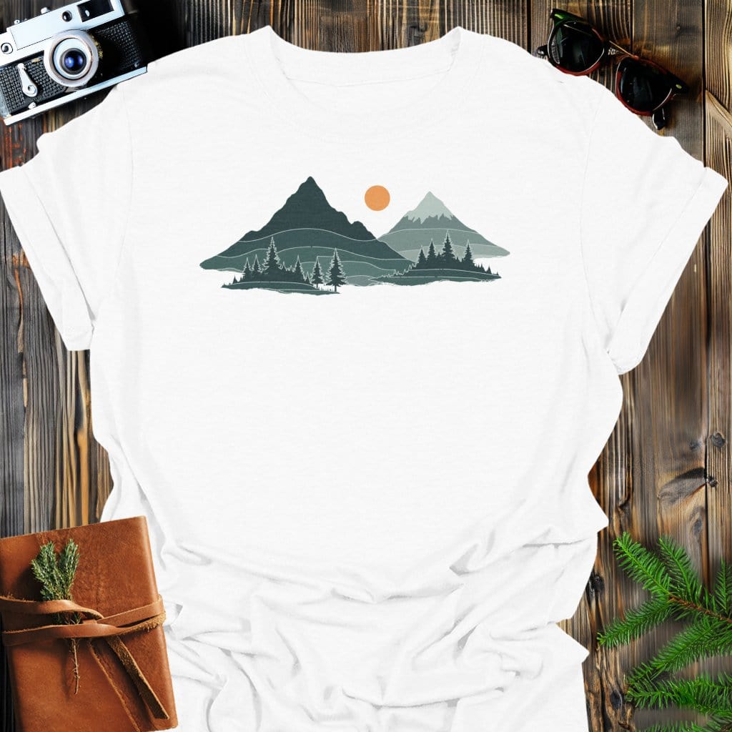 Mountain Solace T-Shirt In White / S Lightweight adventure tee for outdoor lovers Perfect for hiking camping or road trips Made from soft breathable cotton for all-day comfort Ideal for nature lovers and adventurers FAYO Threads outdoor apparel remember Fun Awaits You Outside