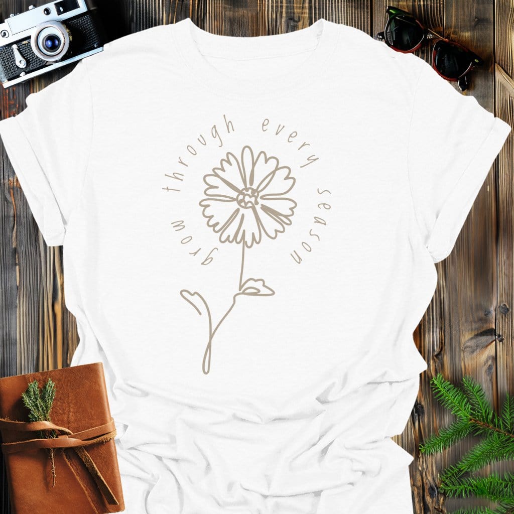 Seasonal Growth T-Shirt In White / S Lightweight adventure tee for outdoor lovers Perfect for hiking camping or road trips Made from soft breathable cotton for all-day comfort Ideal for nature lovers and adventurers FAYO Threads outdoor apparel remember Fun Awaits You Outside